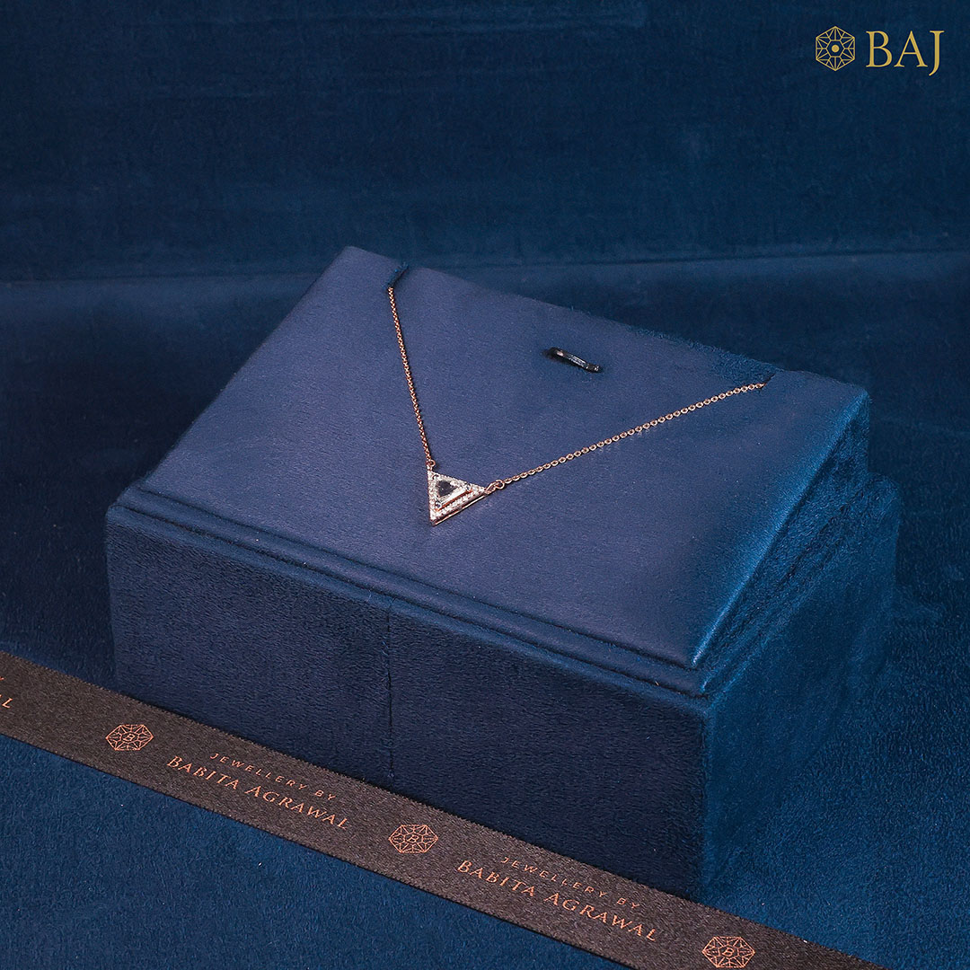 Trinity Glint triangle diamond pendant with chain in 18k gold featuring geometric triangular diamond design