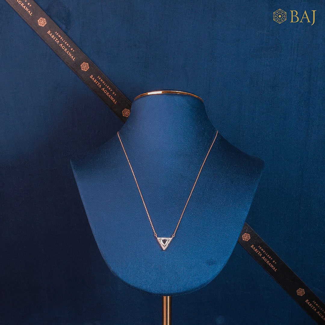 Trinity Glint triangle diamond pendant with chain in 18k gold featuring geometric triangular diamond design-2