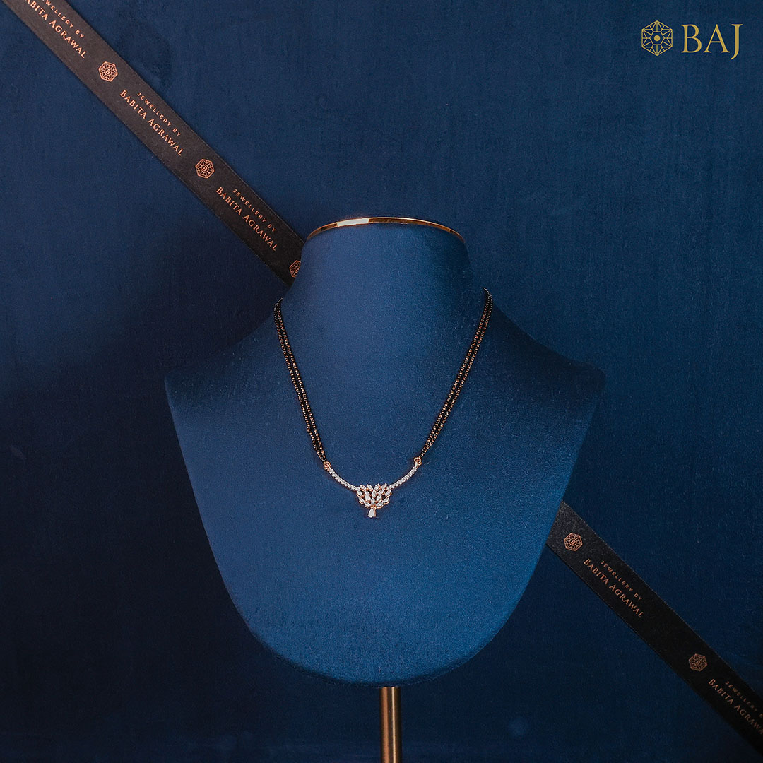 Floral Cascade diamond mangalsutra pendant in 18k gold floral drop design-2