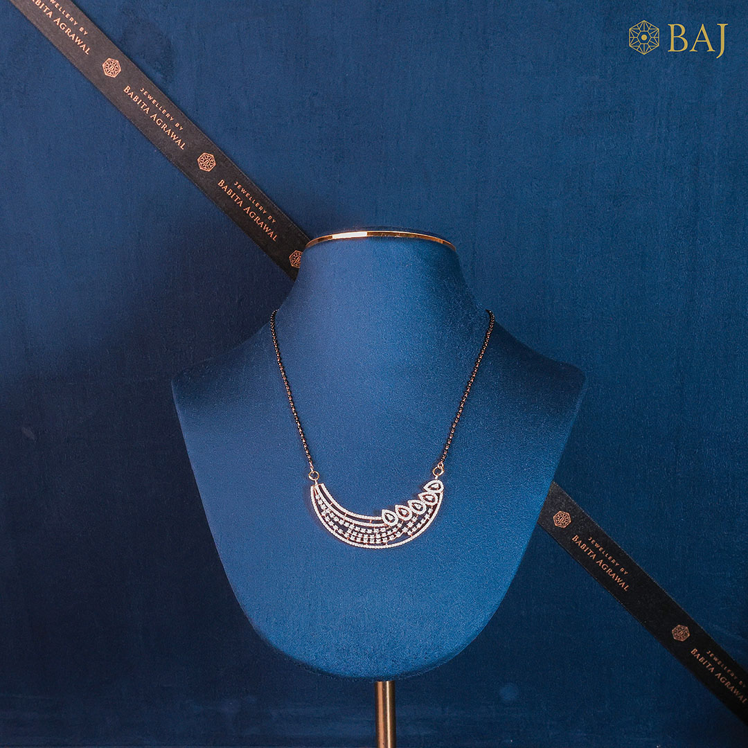 Royal Grace diamond mangalsutra tanmani pendant in 18k gold with traditional curved diamond design-2