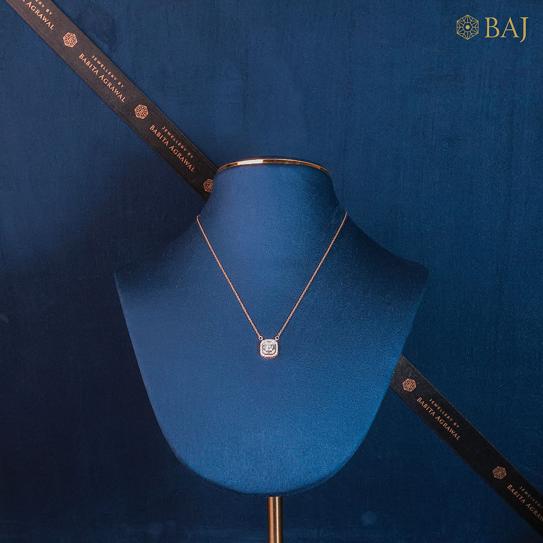 Halo Charm diamond pendant with chain in 18k gold featuring cushion shaped double halo diamond design-2