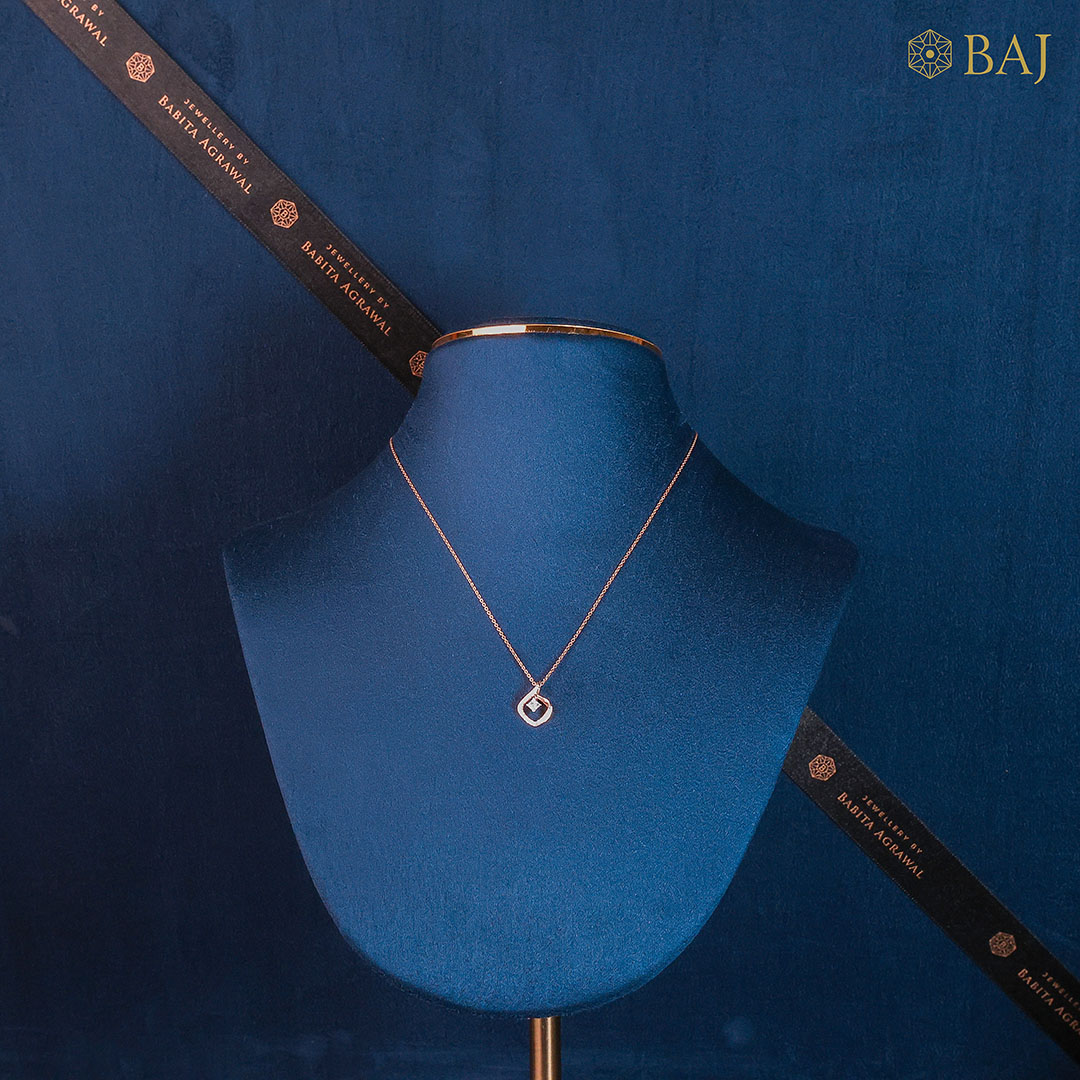 Modern Halo square diamond pendant with chain in 18k gold featuring minimal halo design-2