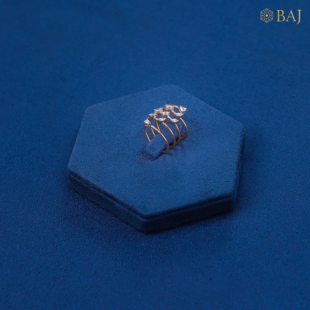 Spring Leaves diamond ring in 18kt rose gold with leaf motif design