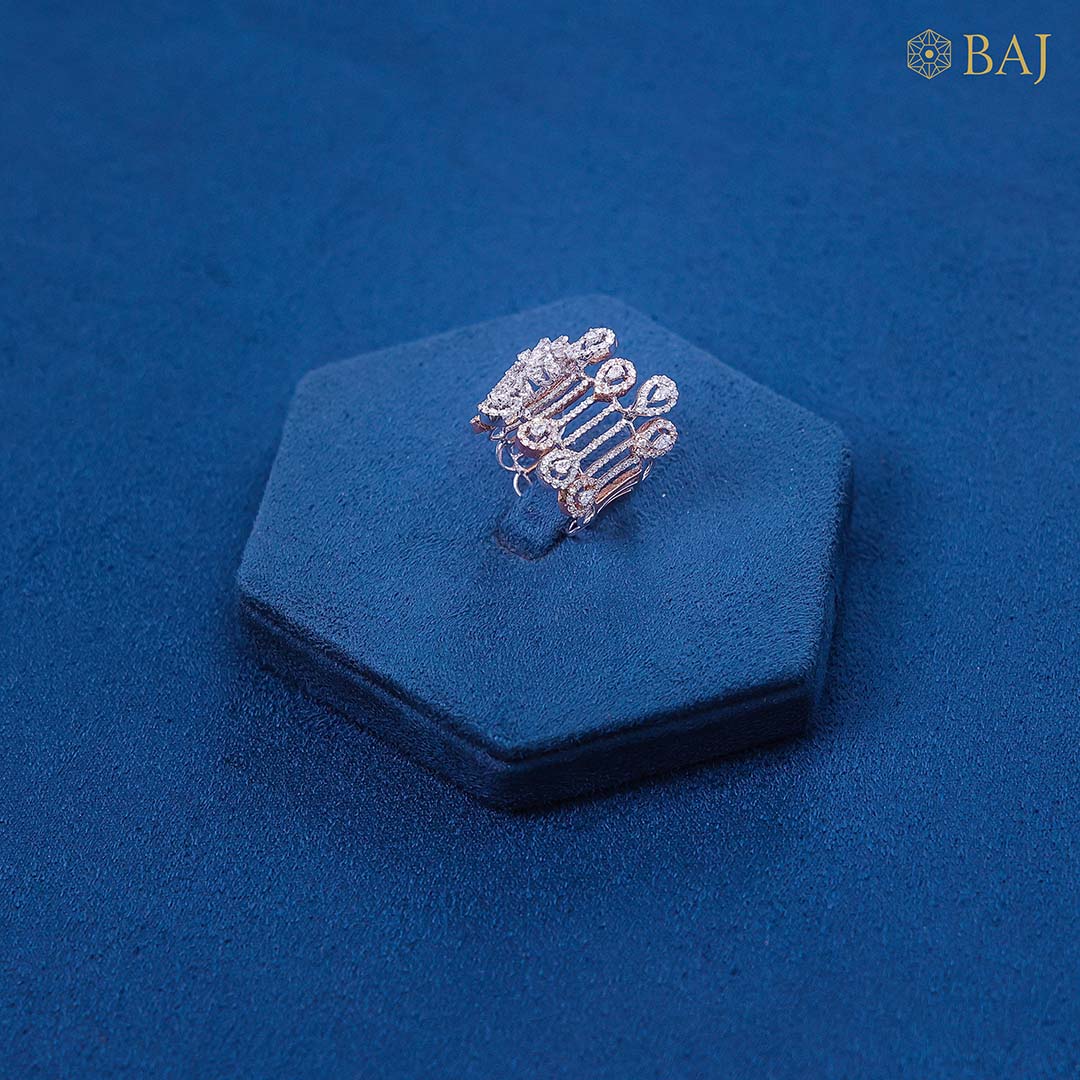 Nova diamond ring in 18kt rose gold with multi row party wear design