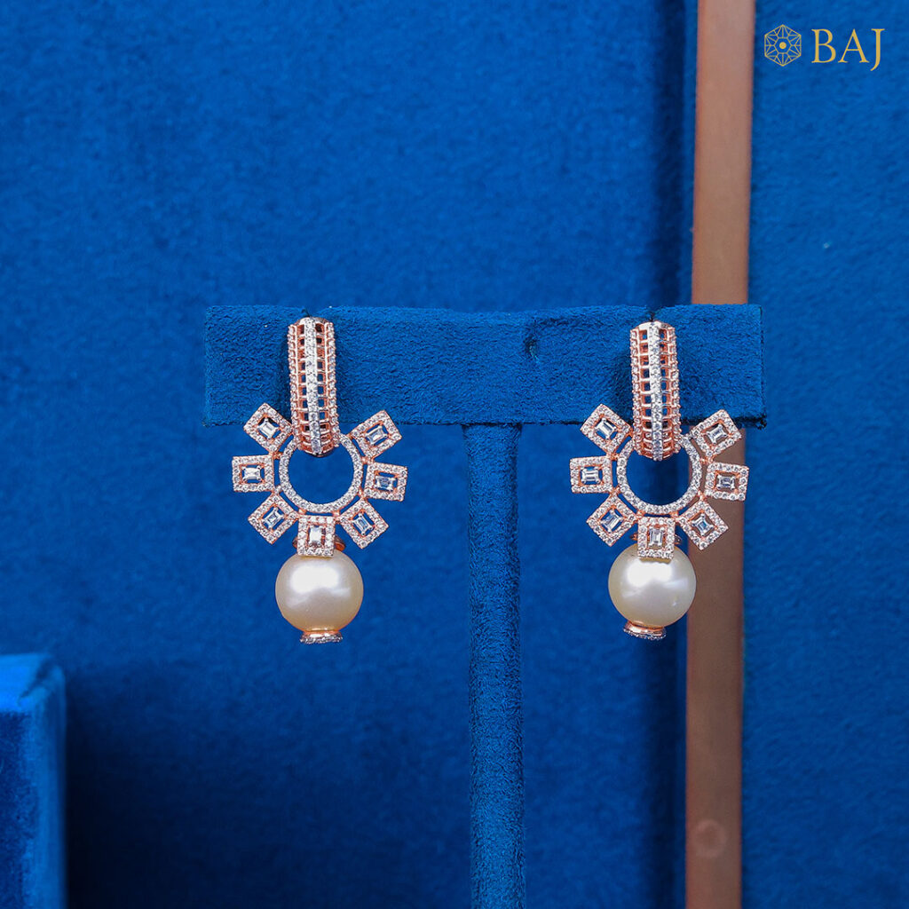 Geometric Pearl Diamond Earrings