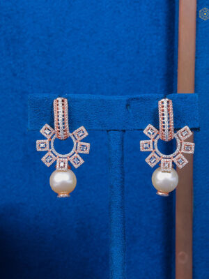 Geometric Pearl Diamond Earrings