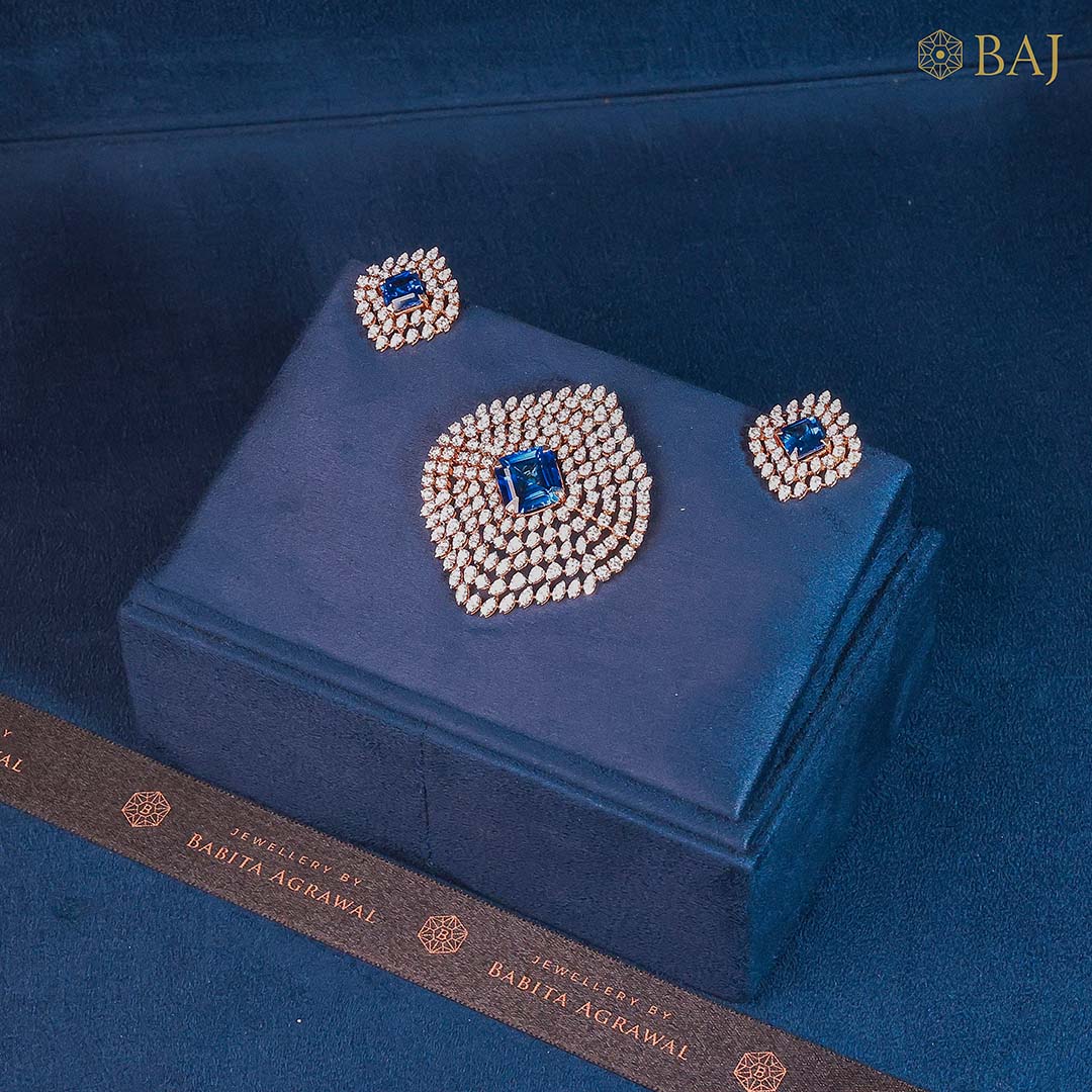 Royal Azure diamond necklace set with blue sapphire center stone in 18k gold