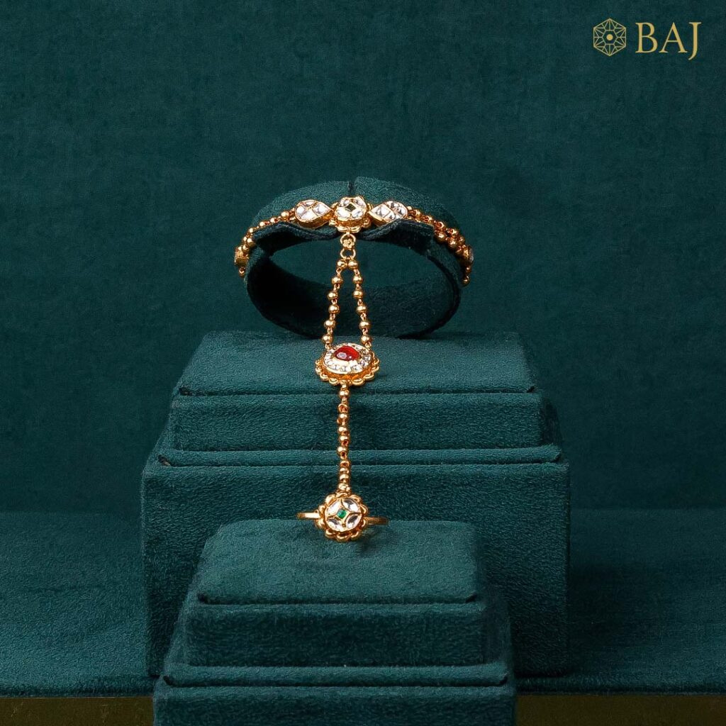 22Kt Gold Kundan Bracelet with Ring