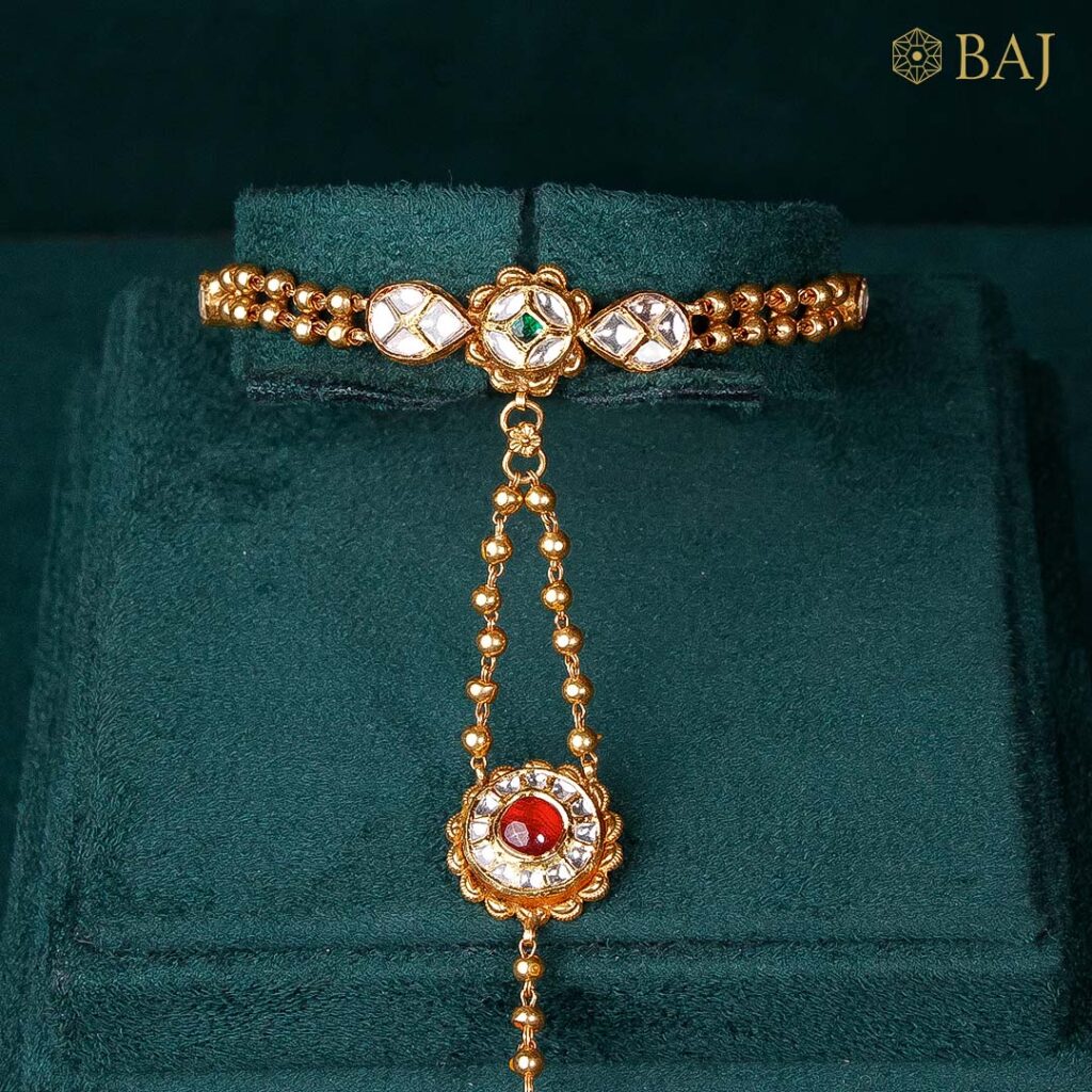 22Kt Gold Kundan Bracelet with Ring