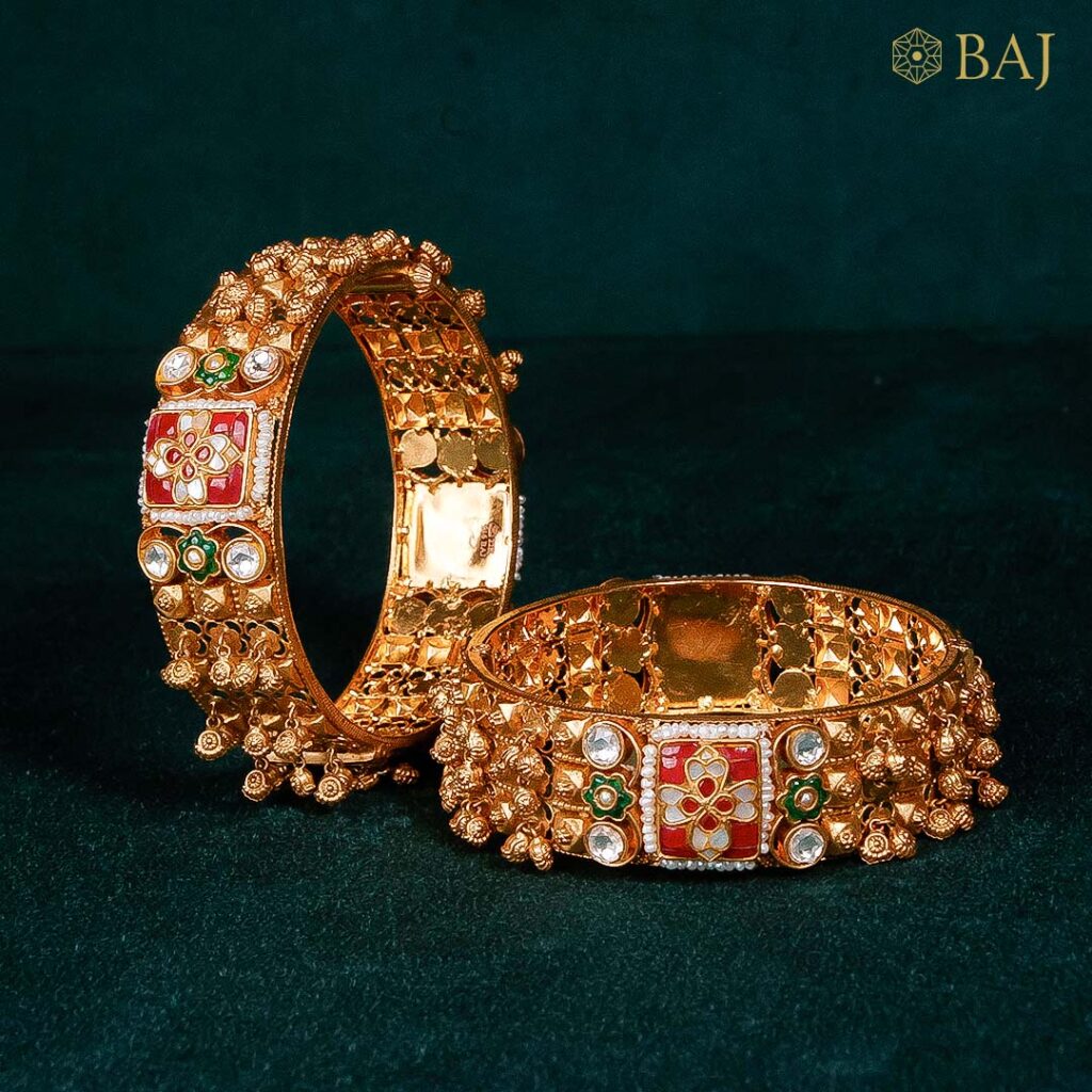 22Kt Floral Meenakari Kundan Bangles Set