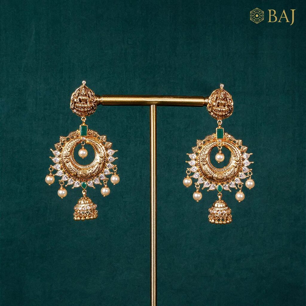 22Kt Antique Kundan Chand Earrings