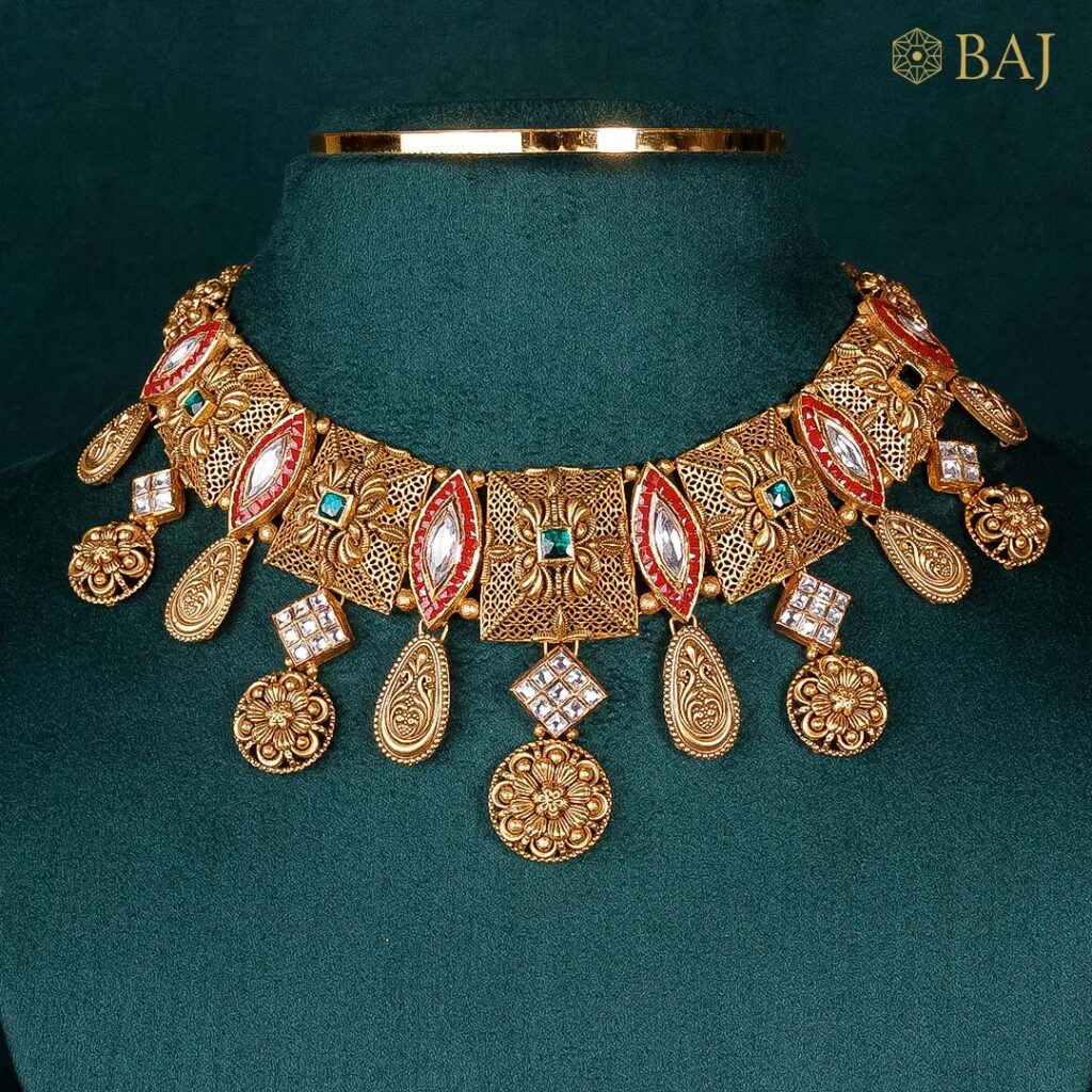 22Kt Temple Drop Antique Kundan Set