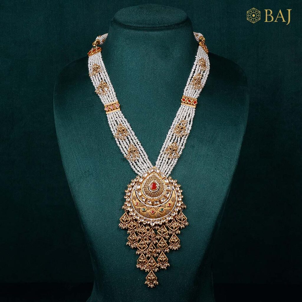 22Kt Pearl Strand Kundan Long Necklace