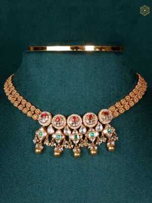 22Kt Kundan Bridal Necklace with Beaded Drops