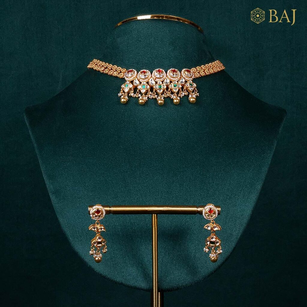 22Kt Kundan Bridal Necklace with Beaded Drops