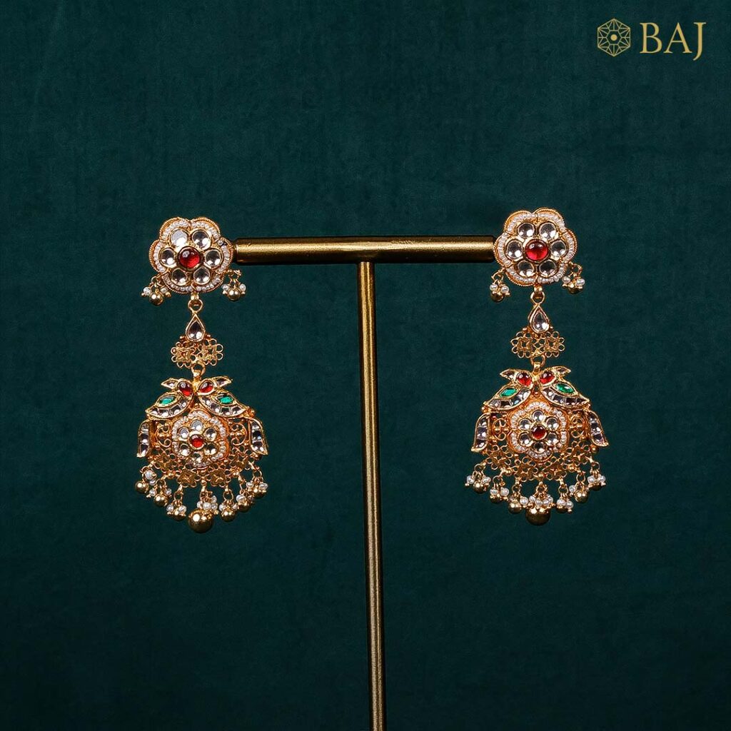 22Kt Antique Kundan Jhumka Earrings