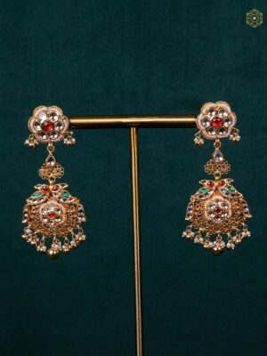 22Kt Antique Kundan Jhumka Earrings