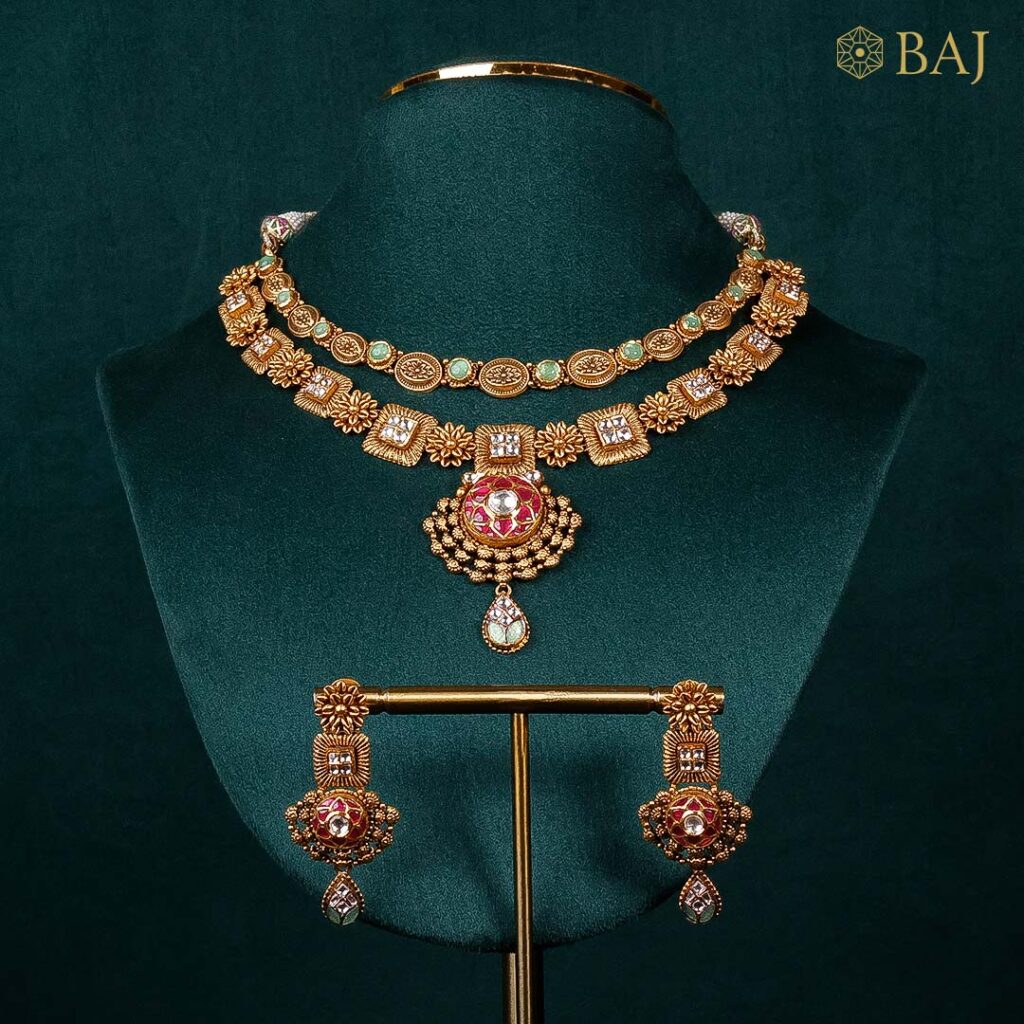 22Kt Geometric Kundan Bridal Set