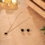 Black Quatrefoil Pendant & Earrings