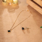 Black Quatrefoil Pendant & Earrings