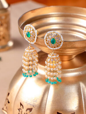 Jade Halo Pearl Jhumkas