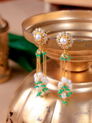 Emerald Tassel Polki Chandeliers