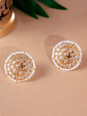 Polki-Pearl Round Studs