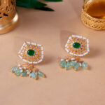 Floral Pearl and Green Gem Drop Earrings